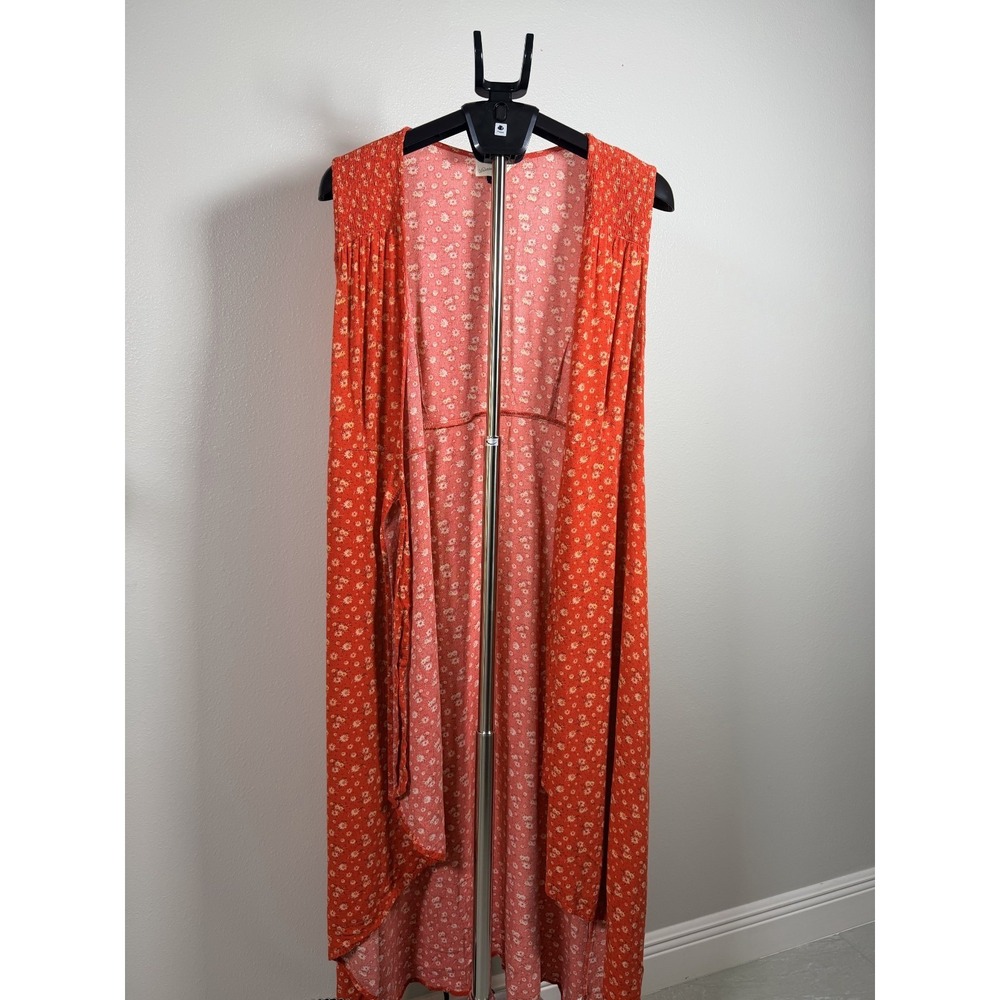 Universal Thread Wrap Dress Women XXL Orange Floral Rayon Tie Waist High-Low Hem